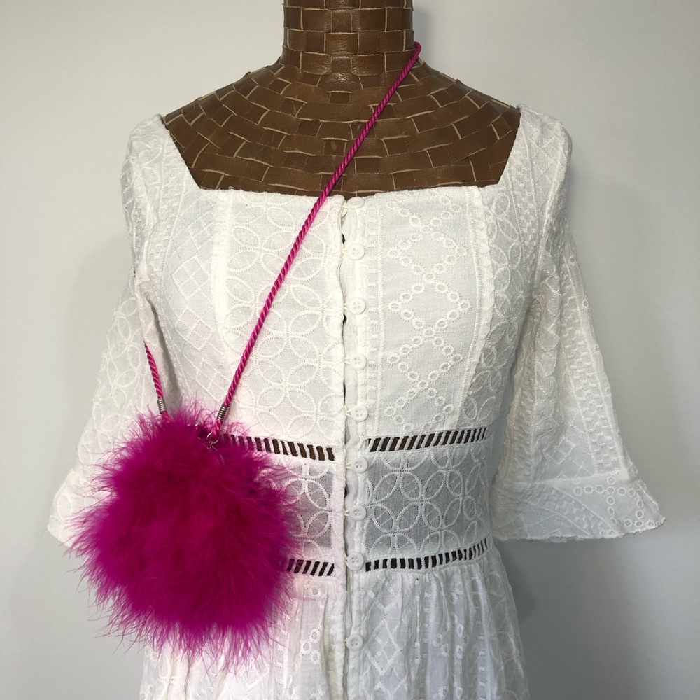 Pink Feather Clutch With Shoulder Strap